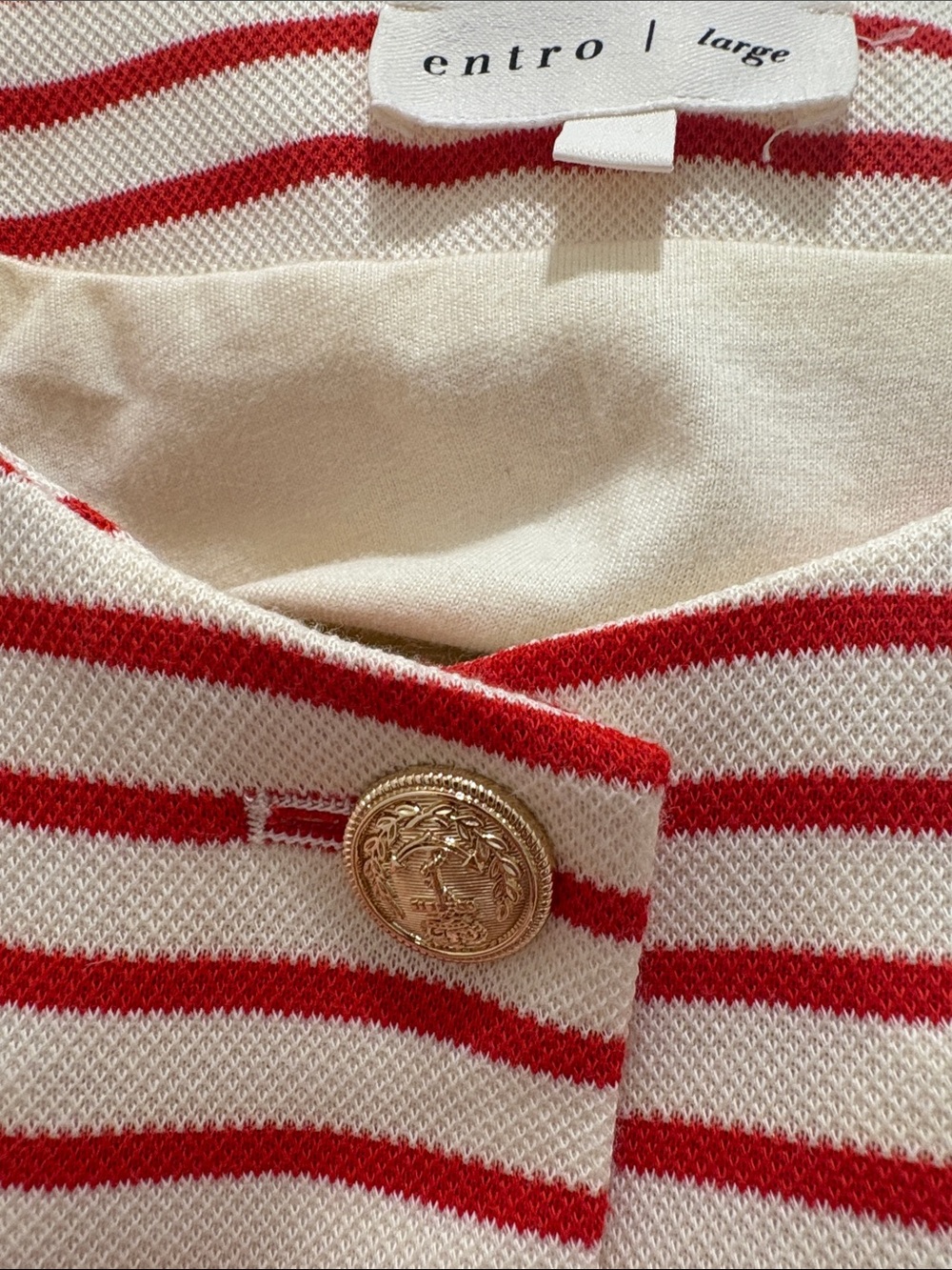 Entro NWT Red and cream Striped Cropped Button Vest/top/jacket size L - Picture 5 of 8